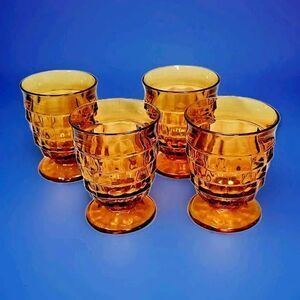 SET OF 4 ⭐ Vintage WHITEHALL By COLONY Cubist 4.5” AMBER Juice Tumbler Glass